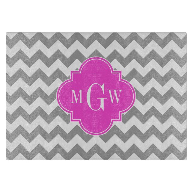 Planche À Découper Gray What Chevron Hot rose Quatrefoil 3 Monogramme (Devant)