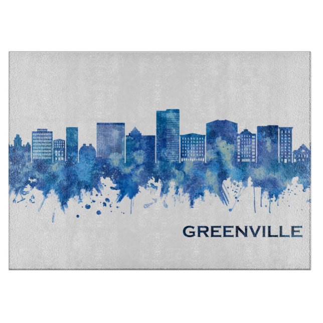 Planche À Découper Greenville Caroline du Sud Skyline Blue (Devant)
