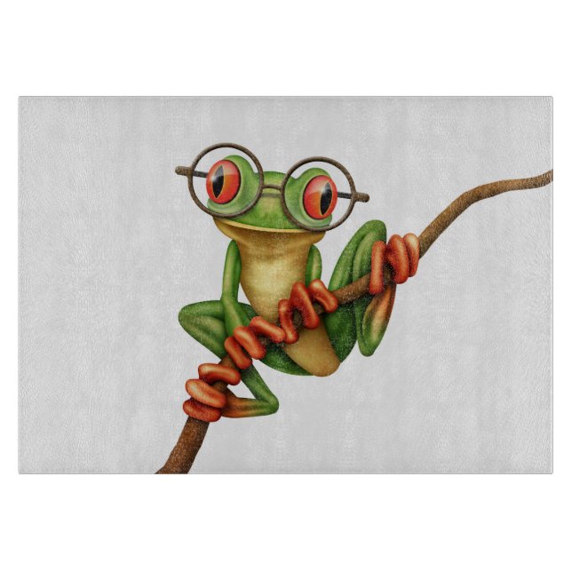 Planche À Découper Grenouille d'arbre verte mignonne avec des verres (Devant)