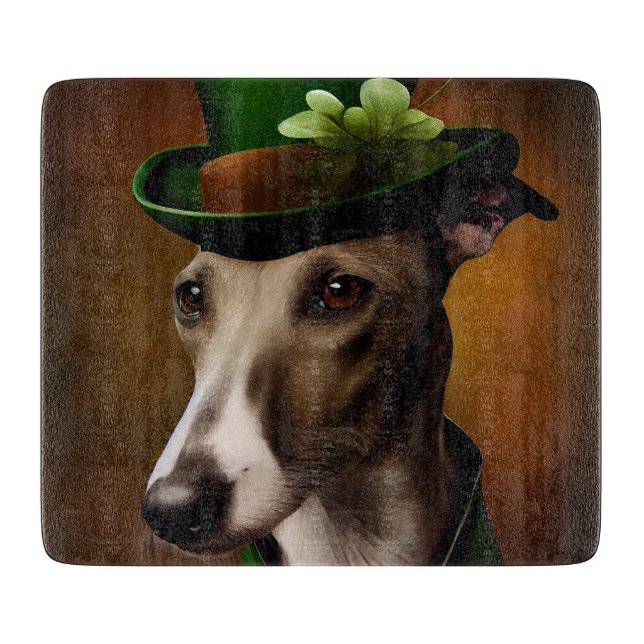 Planche À Découper Greyhound Dog en tenue de la Saint Patrick (Devant)