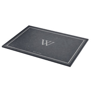 Planche À Découper Gris à Ancre de monogramme minimal  Argent