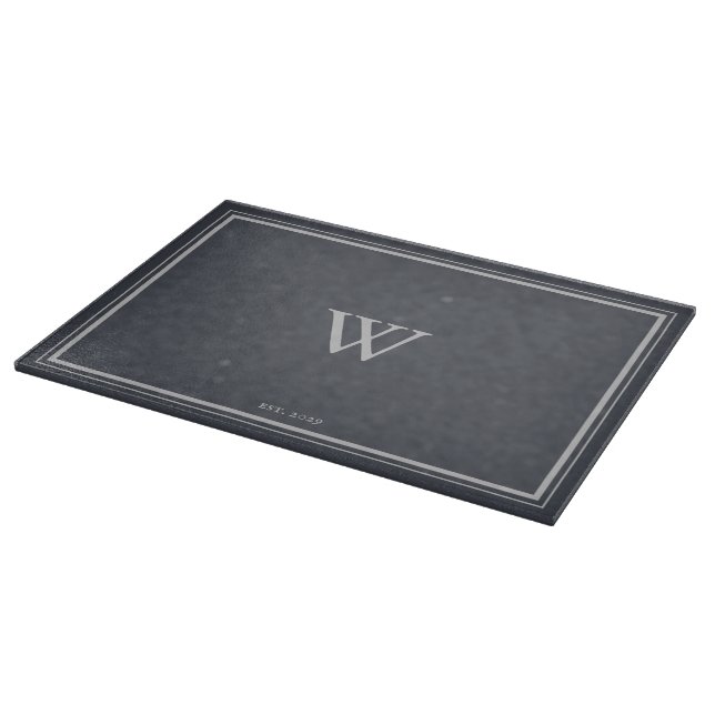 Planche À Découper Gris à Ancre de monogramme minimal| Argent (Coin)