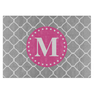 Planche À Découper Gris marocain Quatrefoil Motif rose Monogramme