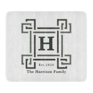 Planche À Découper Gris Navy Key Greek Monogramme Blason de Famille
