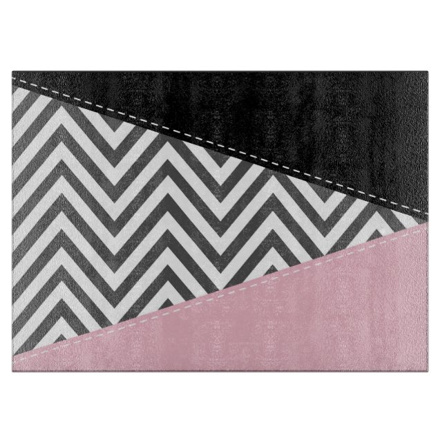 Planche À Découper Gris Zigzag, Gris Chevron, Motif Zigzag, Rose (Devant)