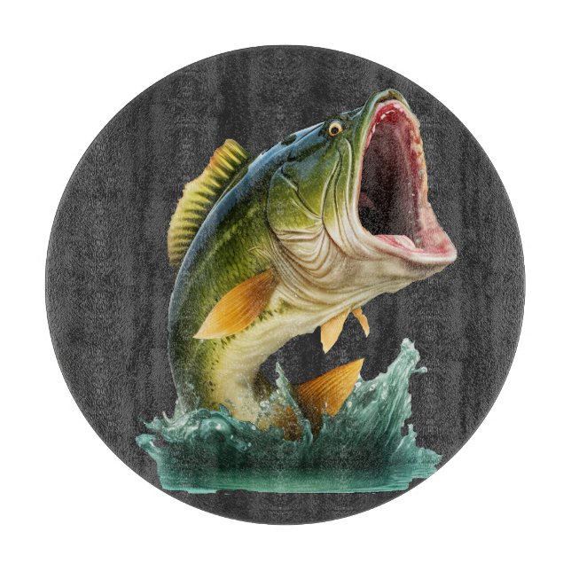 Planche À Découper Gros achigan à bouche explose de l'eau (Devant)