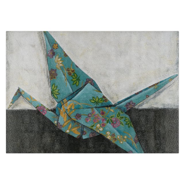 Planche À Découper Grue d'origami avec des conceptions florales (Devant)