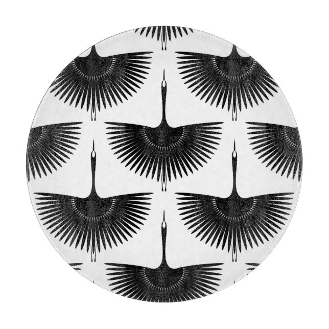 Planche À Découper Grue gracieuse : Motif d'oiseaux orientaux (Devant)