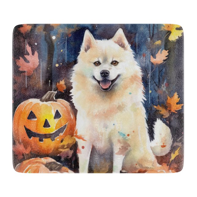 Planche À Découper Halloween Akita Américain Avec La Peur Citrouille (Devant)