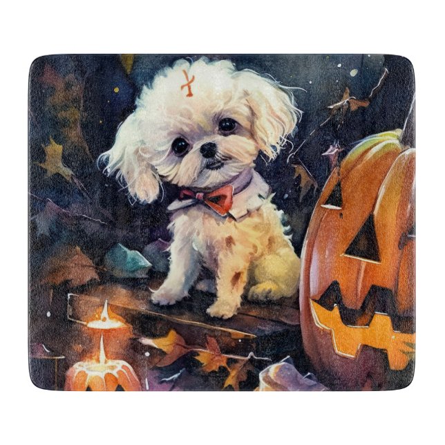 Planche À Découper Halloween Bichon Frise Avec La Peur Citrouille (Devant)