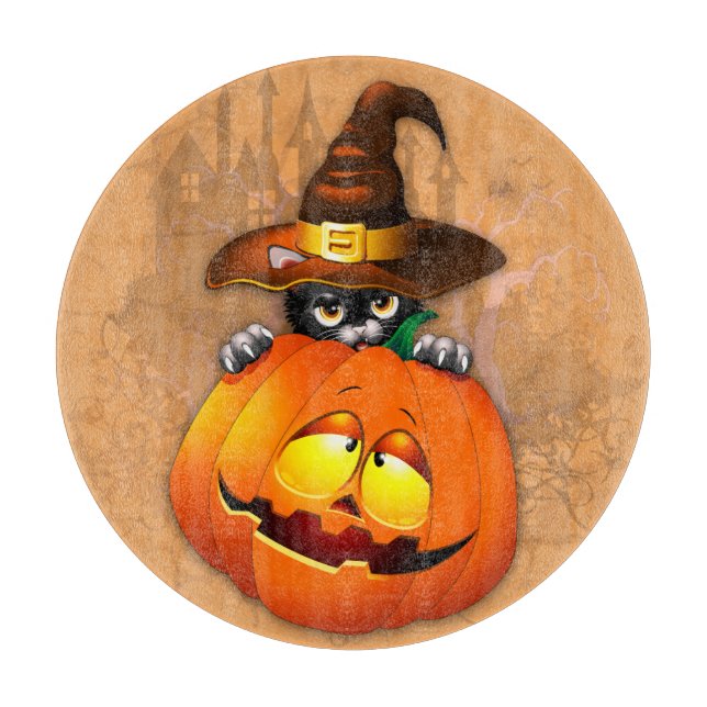 Planche À Découper Halloween Cute Kitty Witch et ami Citrouille (Devant)