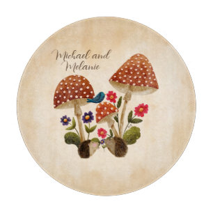 Planche À Découper Hérissons mignons avec champignons et fleurs