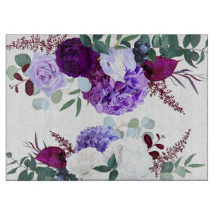 Planche À Découper Hibiscus de la lavande coupée en verre sur blanc
