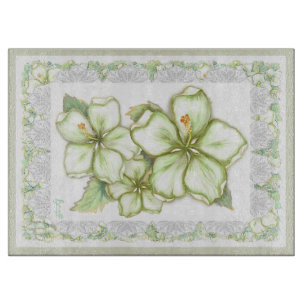 Planche À Découper Hibiscus & dentelle BLANC