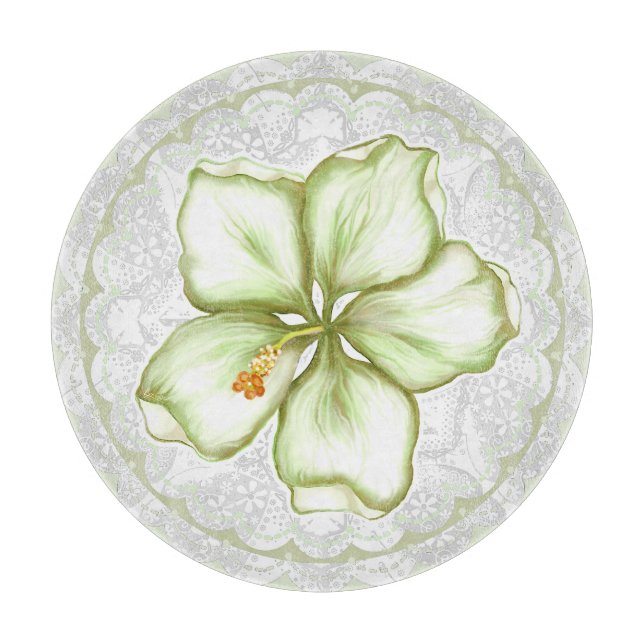 Planche À Découper Hibiscus & dentelle BLANC (Devant)
