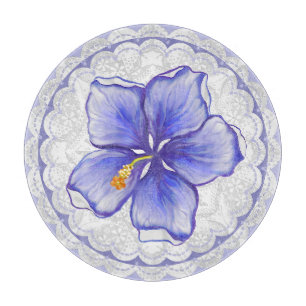 Planche À Découper Hibiscus & dentelle BLEU