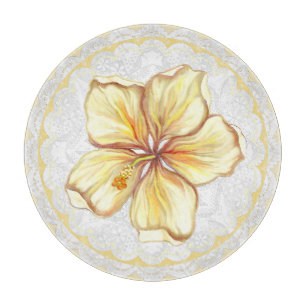 Planche À Découper Hibiscus & dentelle JAUNE