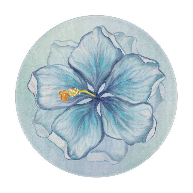 Planche À Découper Hibiscus & dentelle TURQUOISE (Devant)