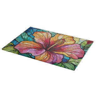 Planche À Découper hibiscus en verre tendu