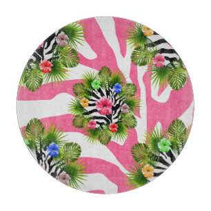 Planche À Découper Hibiscus tropical et rayures exotiques de zèbre ro