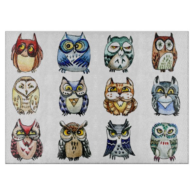 Planche À Découper Hiboux d'arc-en-ciel et aquarelle de chat (Devant)