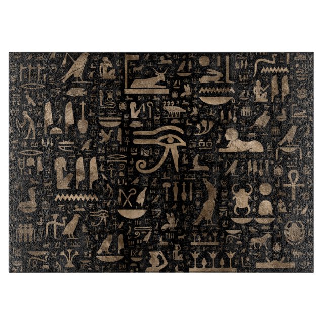 Planche À Découper Hiéroglyphes égyptiens antiques - noir et or (Devant)