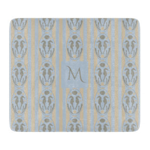 Planche À Découper Hippocampe côtier Cameo bleu crème rayé Monogramme
