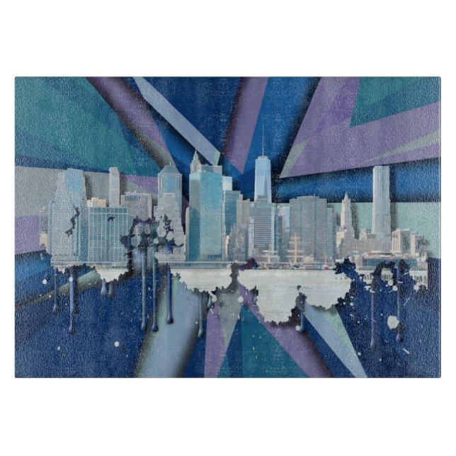 Planche À Découper Horizon | 3D bleu de New York City (Devant)