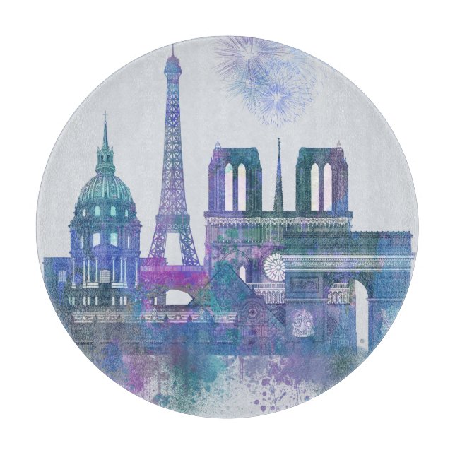 Planche À Découper Horizon de Paris - bleu d'aquarelle (Devant)