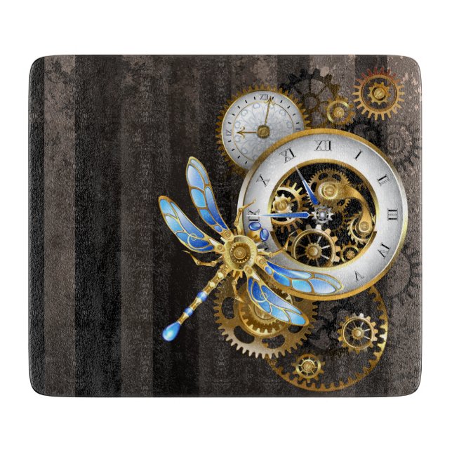 Planche À Découper Horloge à vapeur avec libellule mécanique (Devant)