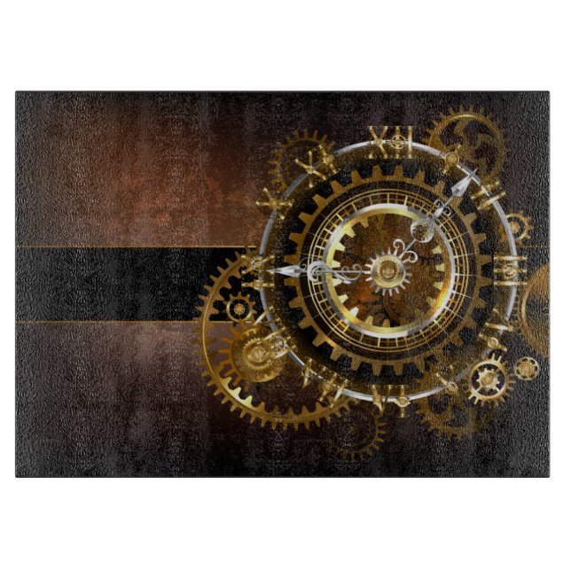 Planche À Découper Horloge Steampunk avec des engrenages anciens (Devant)
