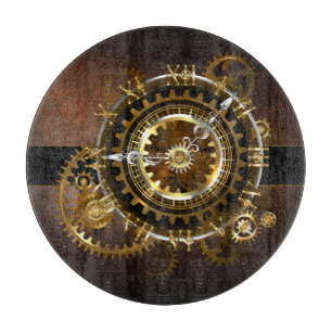 Planche À Découper Horloge Steampunk avec des engrenages anciens