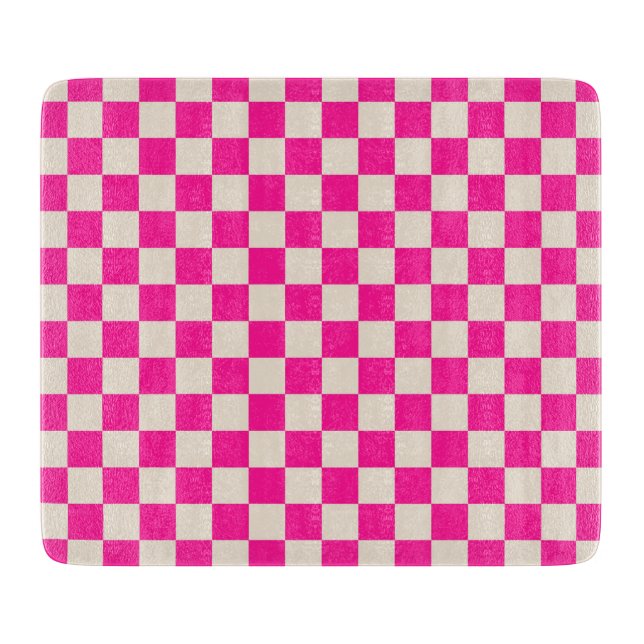 Planche À Découper Hot pink and tan checkerboard pattern (Devant)