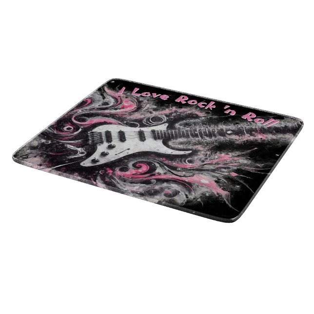 Planche À Découper I Love Rock N Roll Guitare Électrique Peinture (Coin)