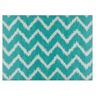 Planche À Découper Ikat Chevrons - Turquoise et blanche