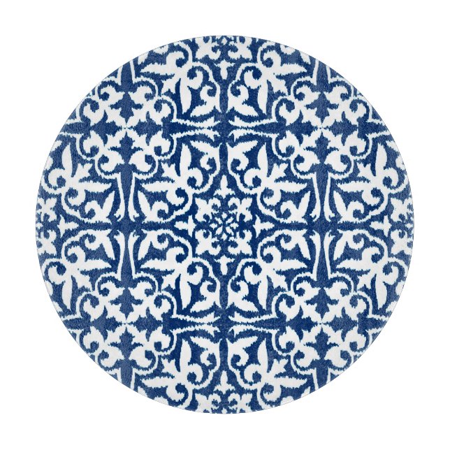 Planche À Découper Ikat damask pattern - Cobalt bleu et blanc (Devant)