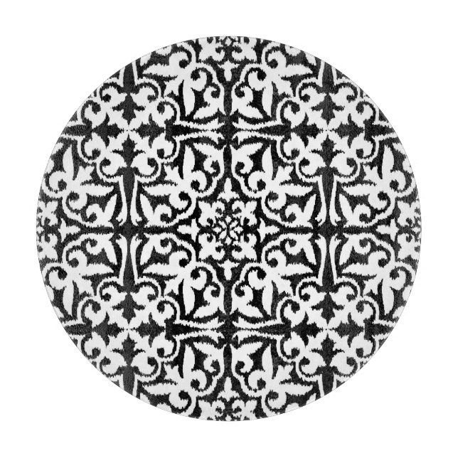 Planche À Découper Ikat damask pattern - noir et blanc (Devant)