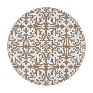 Planche À Découper Ikat damask pattern - Taupe Tan et Blanc