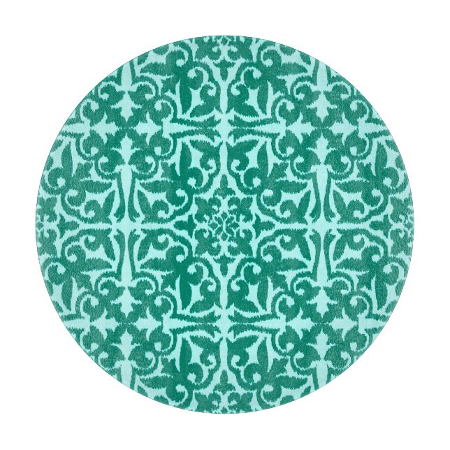 Planche À Découper Ikat damask pattern - Turquoise et Aqua (Devant)