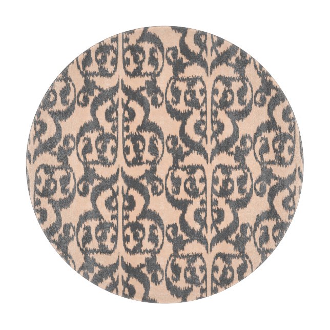 Planche À Découper Ikat Moorish Damask - pêche et gris charbon (Devant)