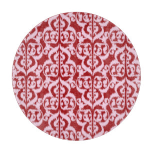 Planche À Découper Ikat Moorish Damask - rouge foncé et rose