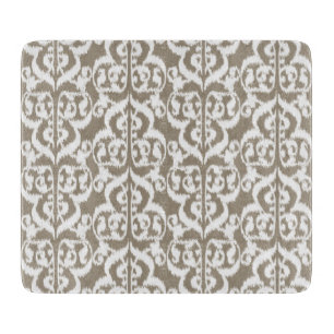 Planche À Découper Ikat Moorish Damask - taupe tan et blanc