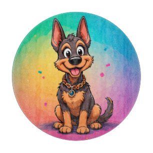 Planche À Découper Illustration Colorée d'un Chien Heureux Assis