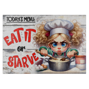 Planche À Découper Illustration de cuisine de dessin animé « Mangez-l