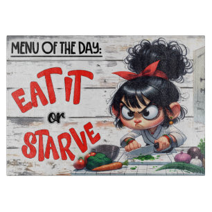 Planche À Découper Illustration de cuisine de dessin animé « Mangez-l