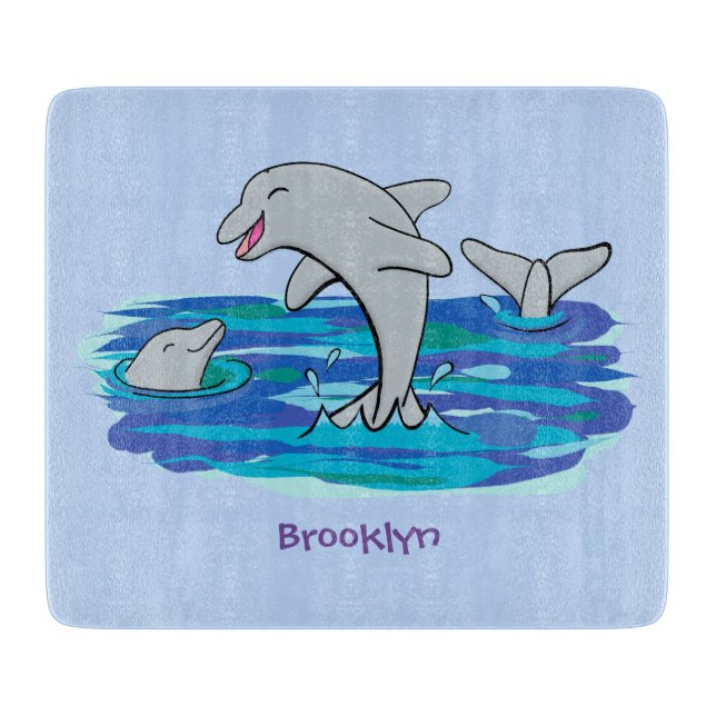 Planche À Découper Illustration de dauphins heureux adorables (Devant)