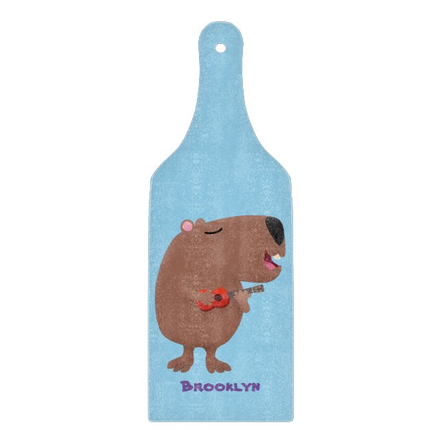 Planche À Découper Illustration de dessin animé de capybara ukulele (Devant)