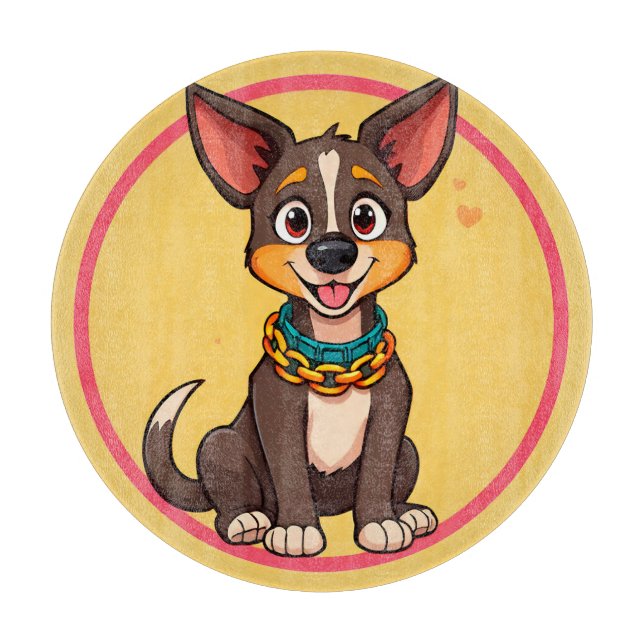 Planche À Découper Illustration de dessin animé de chien heureux (Devant)
