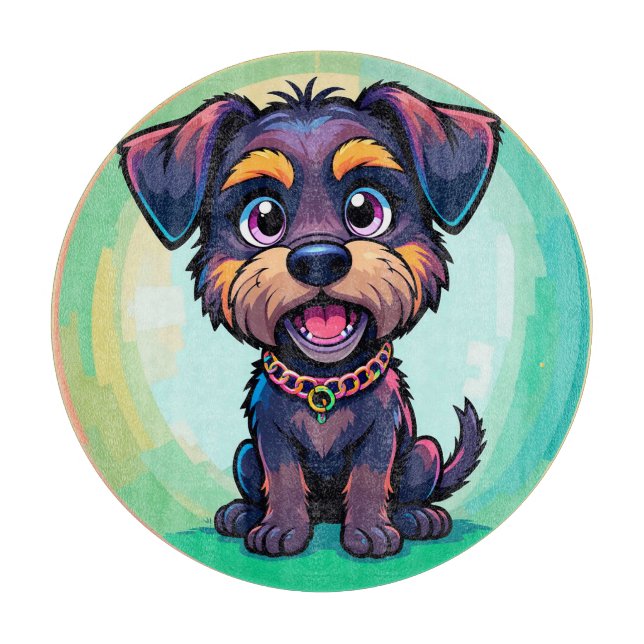 Planche À Découper Illustration de dessin coloré de chien gai (Devant)