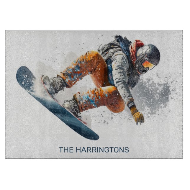 Planche À Découper Illustration de snowboarder de nom personnalisé (Devant)